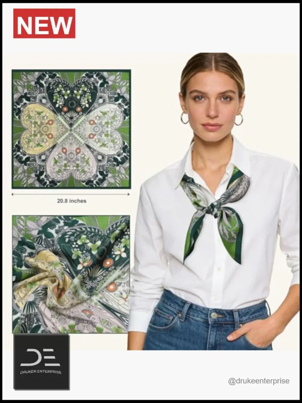 100% Mulberry Silk Square Scarf, Small Neckerchief, Head Wrap